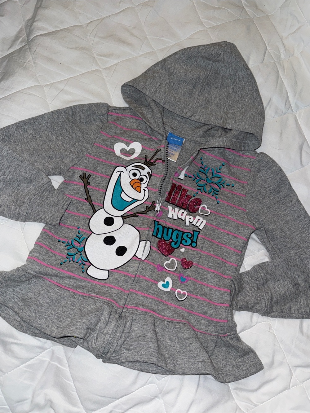6 Disney Frozen Girls' Gray Olaf Zip Hoodie - Warm Hugs